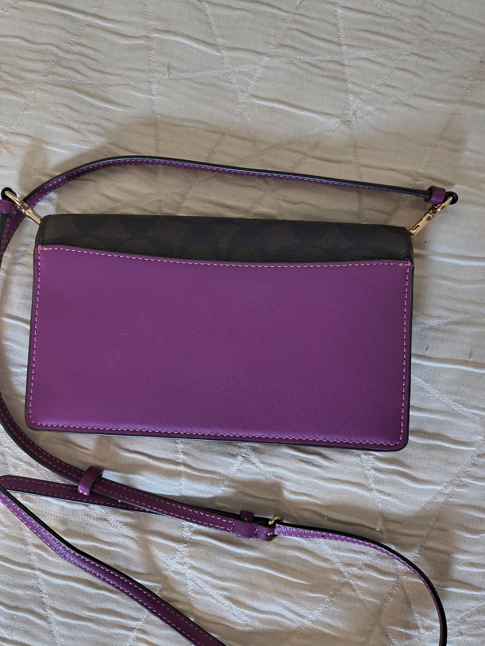 Coach Signature Canvas Wallet Crossbody Brown Purple Leather Phone Bag - Picture 7 of 11